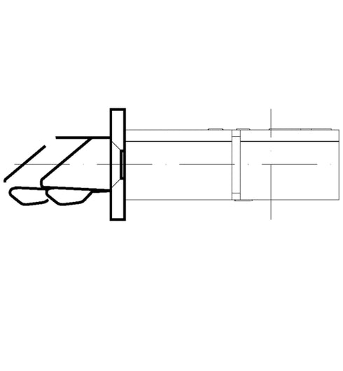 Technical drawing of a cylindrical object with a hexagonal head on a white background