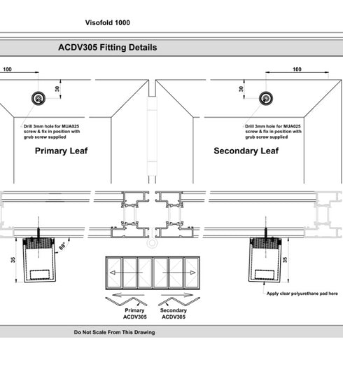 Technical drawing of ACDV305 fitting details for Visifold 1000