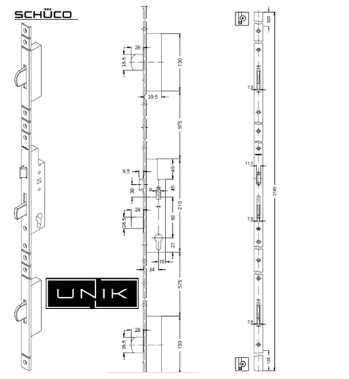 Schüco 3-PT Swing Bolt Lock 211397 - 34mm Backset