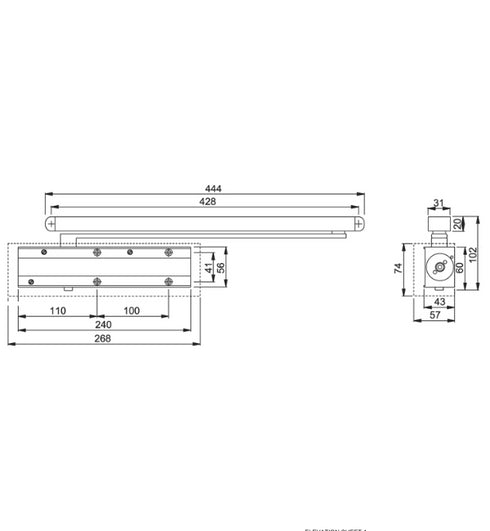 Surface slide arm door closer AR6409 mounted on timber fire-rated door