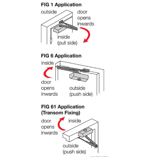 ARRONE AR1500 closer in surface mount setup with fixed scissor arm on fire-rated wooden door