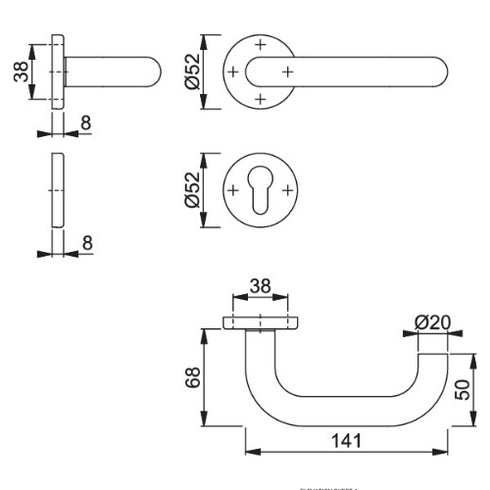 Antimicrobial HOPPE Paris stainless steel Euro profile handle set with Quick-Fit connection for interior doors, 37-47mm thickness.