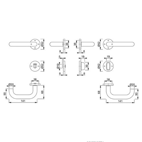 Antimicrobial HOPPE Paris stainless steel Bathroom/WC handle set with Quick-Fit, emergency release, and indicator for 40-45mm doors.