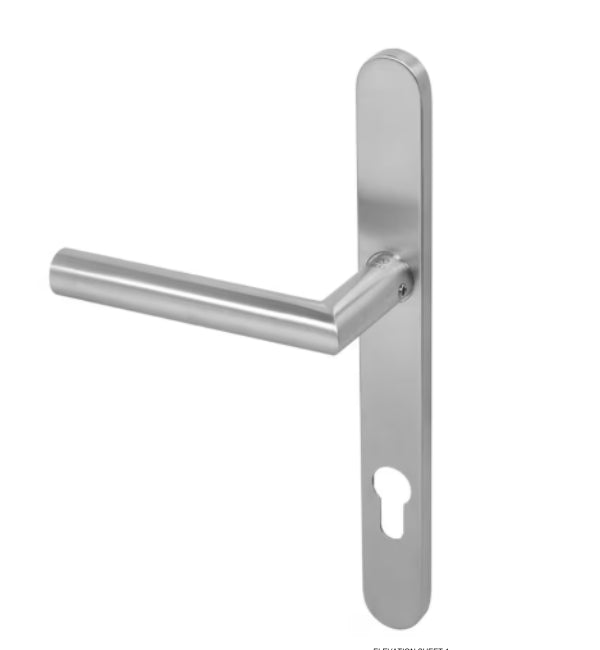 Mitre Lever Door Handle on Backplate - 316 Satin Stainless Steel Pair with Spindle