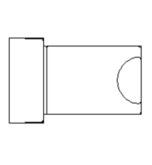 Simplified line drawing of a rectangular object with a curved end on a white background