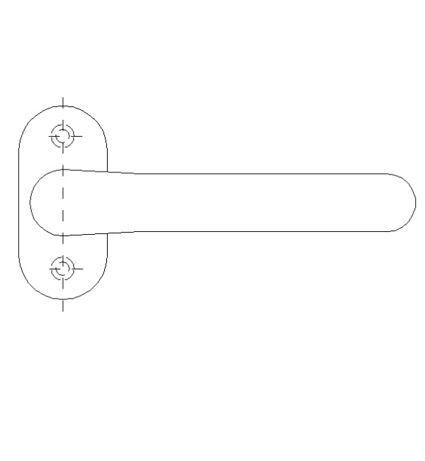 Technical drawing of a door handle on a white background