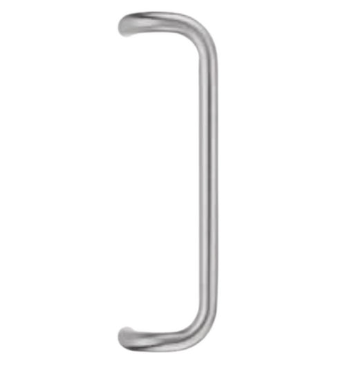 Metallic door handle on a white background