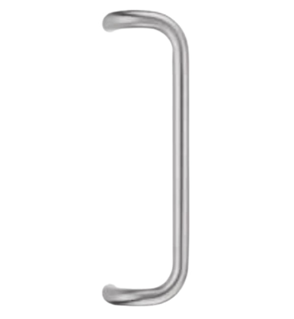 Metallic door handle on a white background