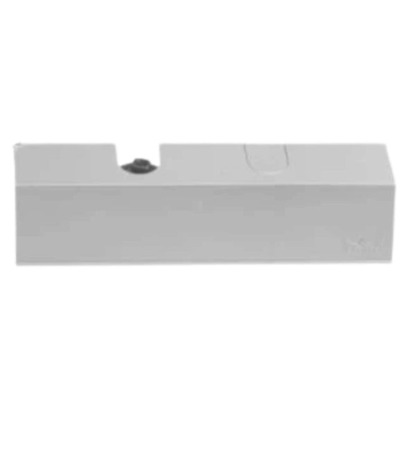 Rectangular white object with a black component on a white background