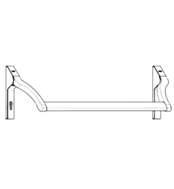 Line drawing of a towel bar with brackets on a white background