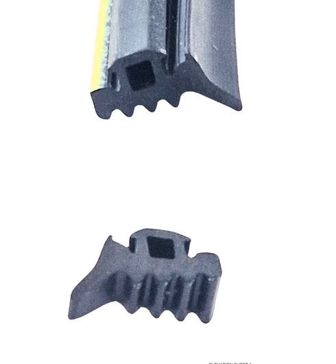 Close-up view of a black Schüco 224063 rubber wedge glazing gasket for aluminum windows and doors, supplied in 5-meter length