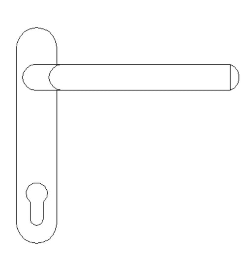 Line drawing of a door handle on a white background