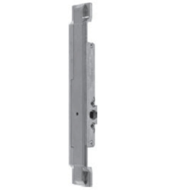 Metallic door lock mechanism on a white background