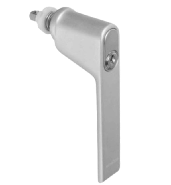 Metal door handle on a white background