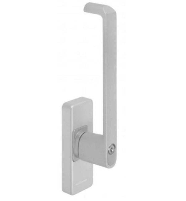 Silver door handle on a white background