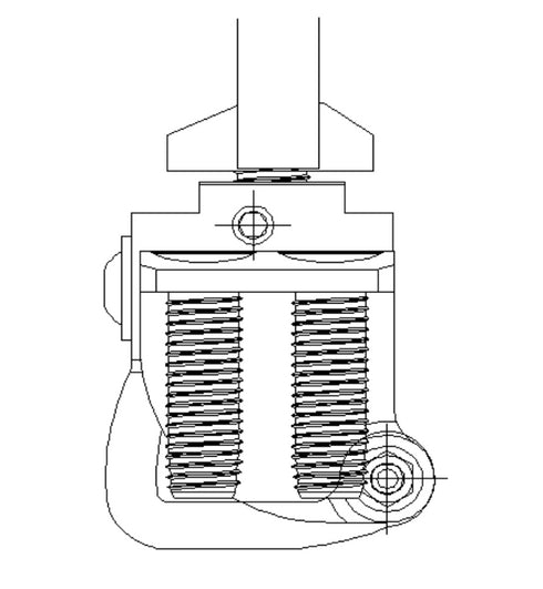 Technical drawing of a mechanical component with springs and a clamp.