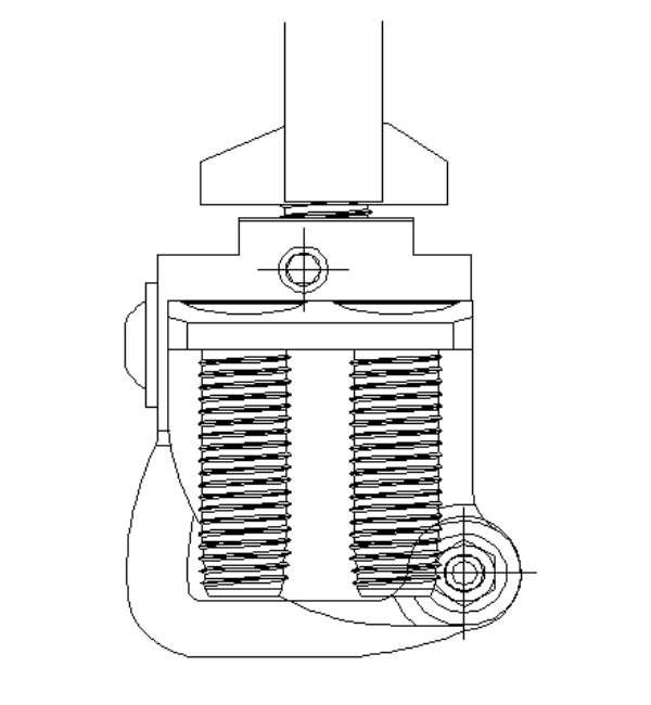 Technical drawing of a mechanical component with springs and a clamp.