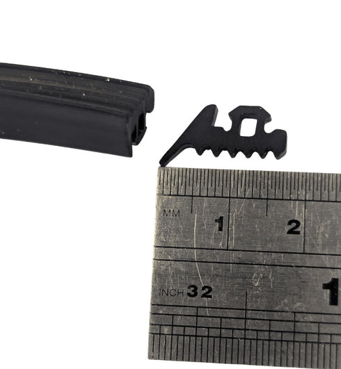 Contextual image showing the gasket installed in a typical Schuco window or curtain wall frame, demonstrating proper placement and fit within the aluminum extrusion channel