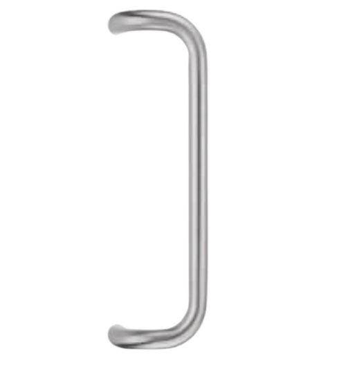 Metallic door handle on a white background