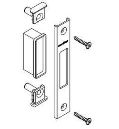 Door handle assembly with components on a white background