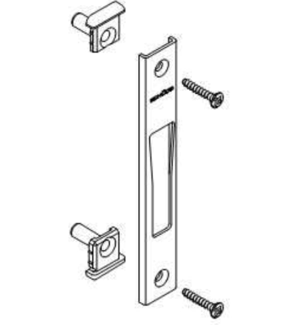 Door handle assembly with lever and screws on a white background