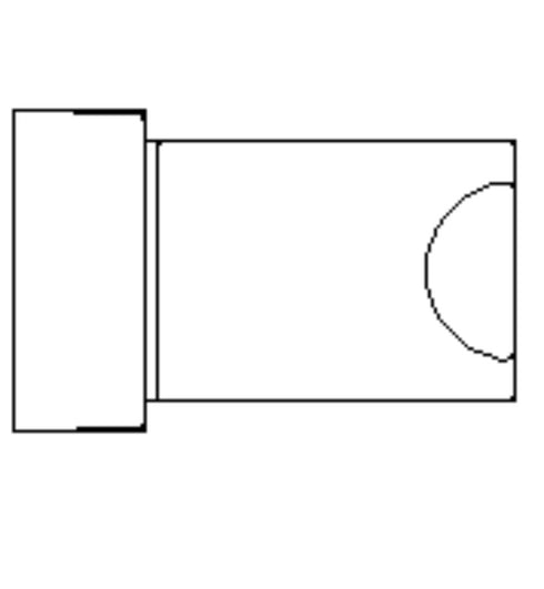 Simplified line drawing of a rectangular room with a curved wall corner.