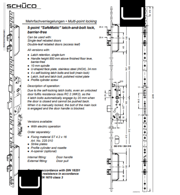 Schuco 279099 Five Point Safematic Bolt and Latch Lock – unikdoors.co.uk